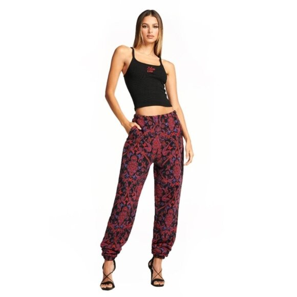 I.Am.Gia Tatiana 2.0 Jogger Sweatpants Black Paisley Black Purple Red - Picture 1 of 13